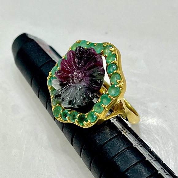 Genuine 7ct Ruby Emerald 14KGP Ring - Picture 2 of 6